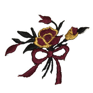Red Burgundy Roses Tulip Flowers Floral Bouquet Applique Iron On Patch Filigree